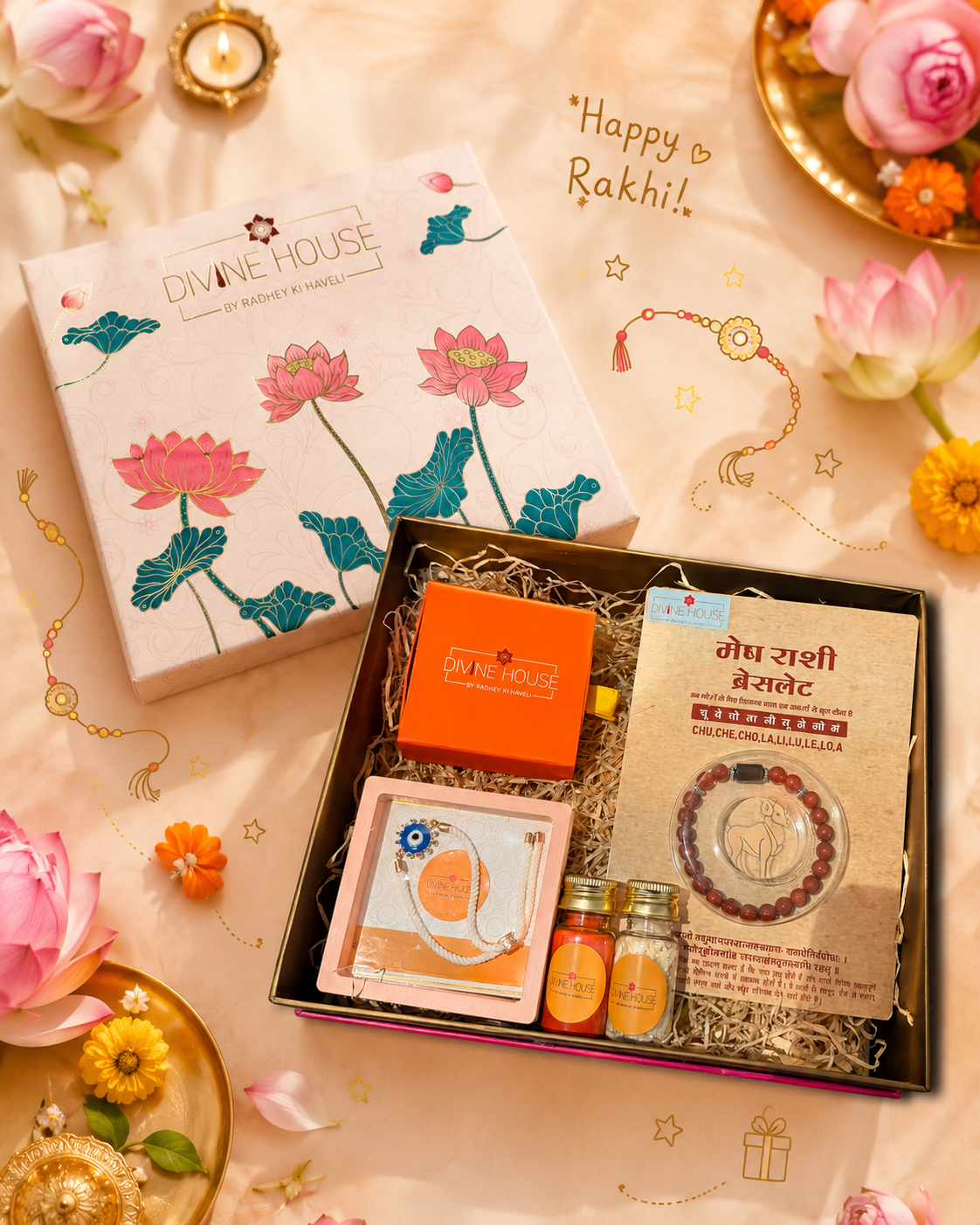 Divine House Rakhi Hamper – A Gift of Love, Protection & Positive Energy