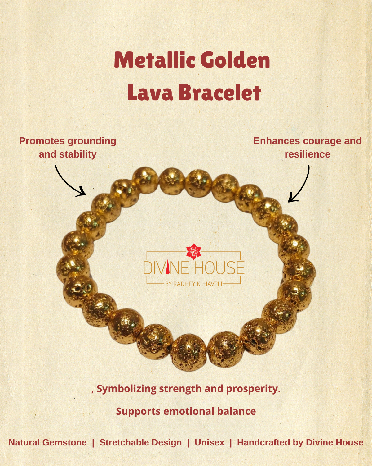 Luxury & Strength – Metallic Golden Lava Bracelet