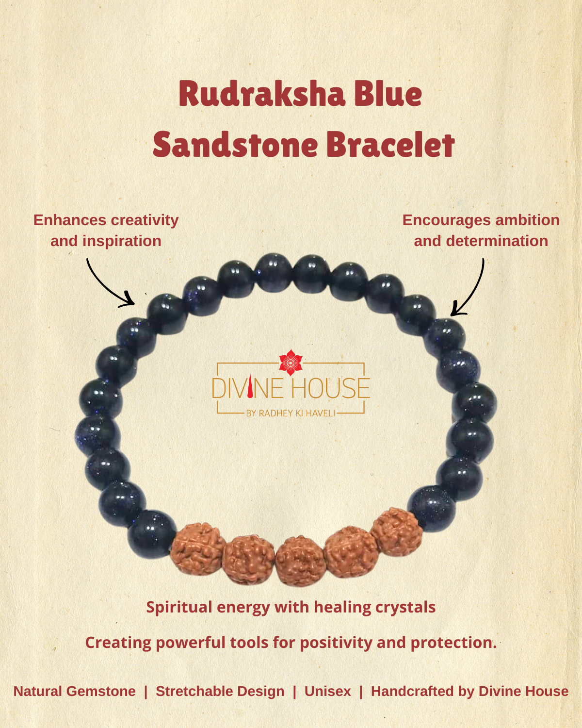 Divine Protection & Positivity – Rudraksha Blue Sandstone Bracelet