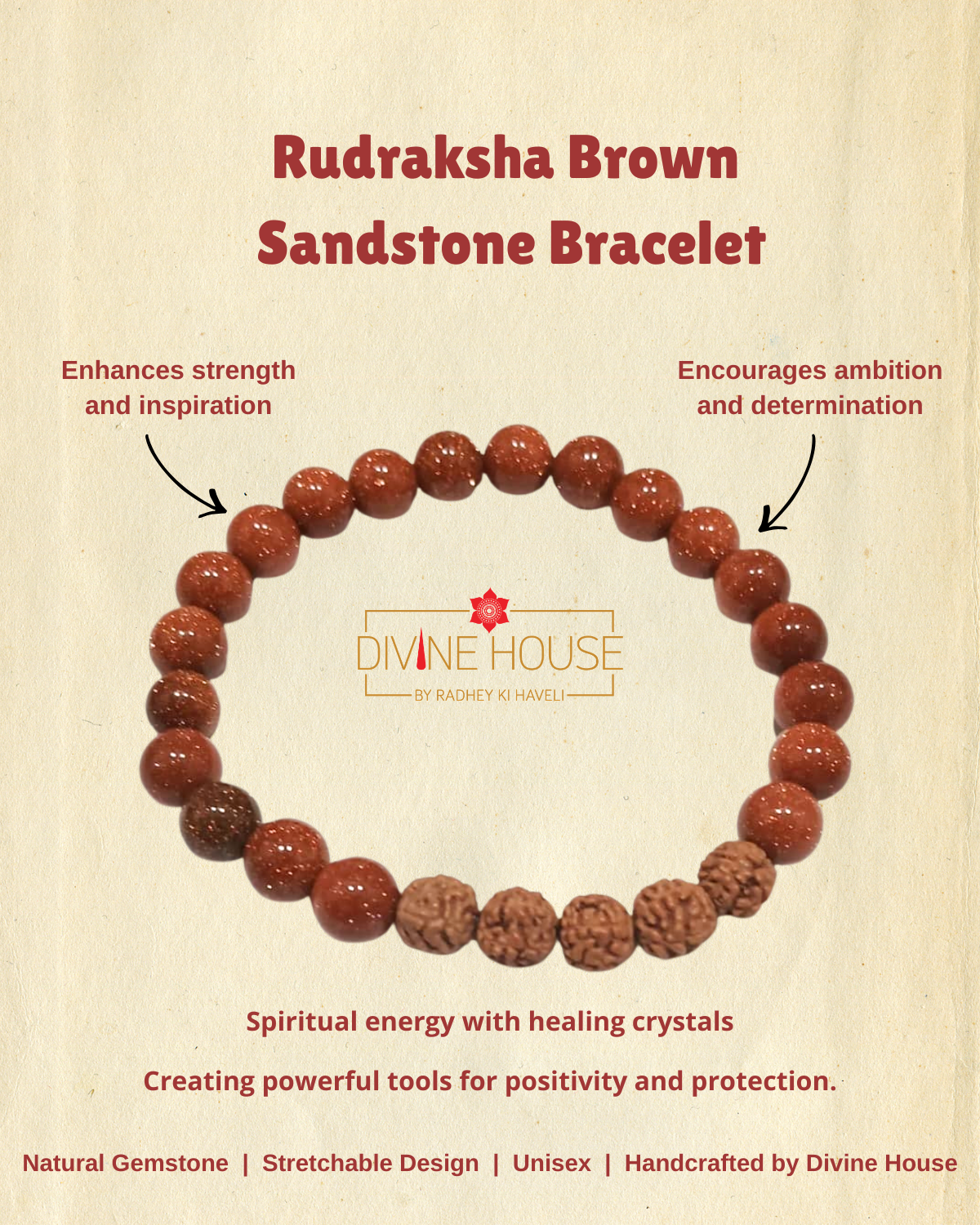Stability & Grounding – Rudraksha Brown Sandstone Bracelet