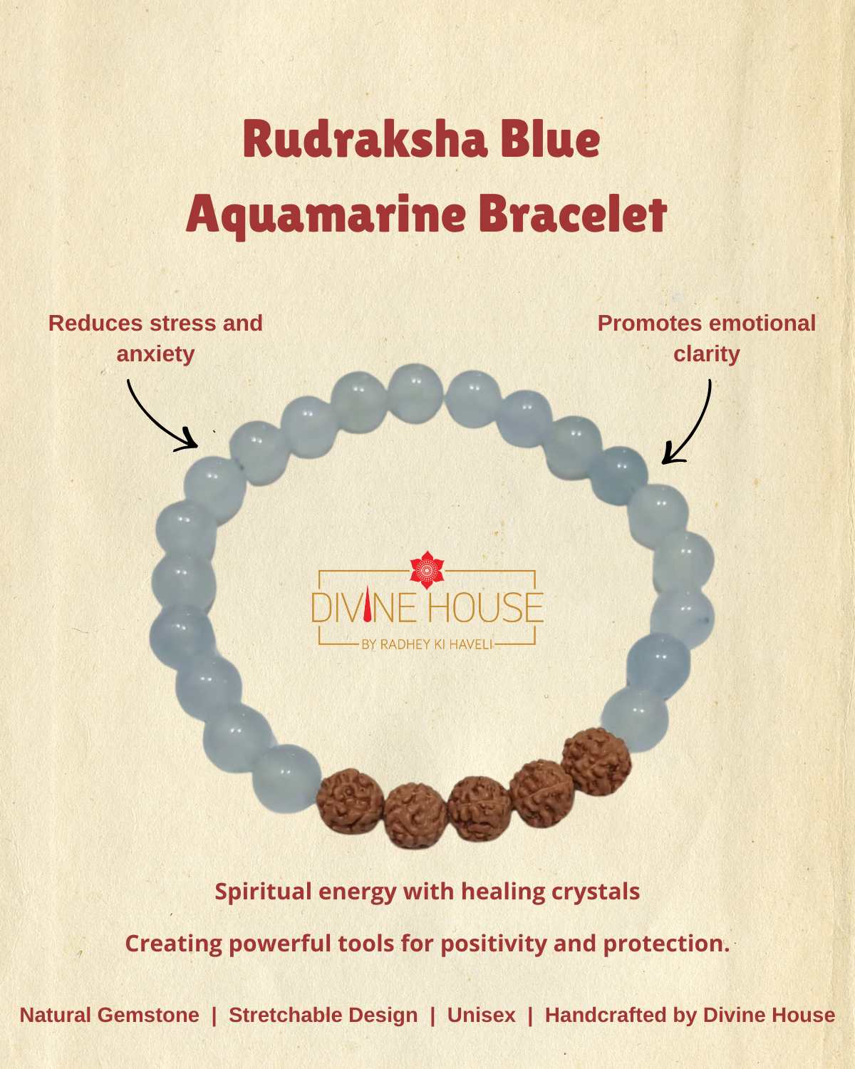 Peace & Serenity – Rudraksha Blue Aquamarine Bracelet