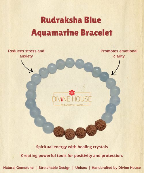 Rudraksha Blue Aquamarine Bracelet