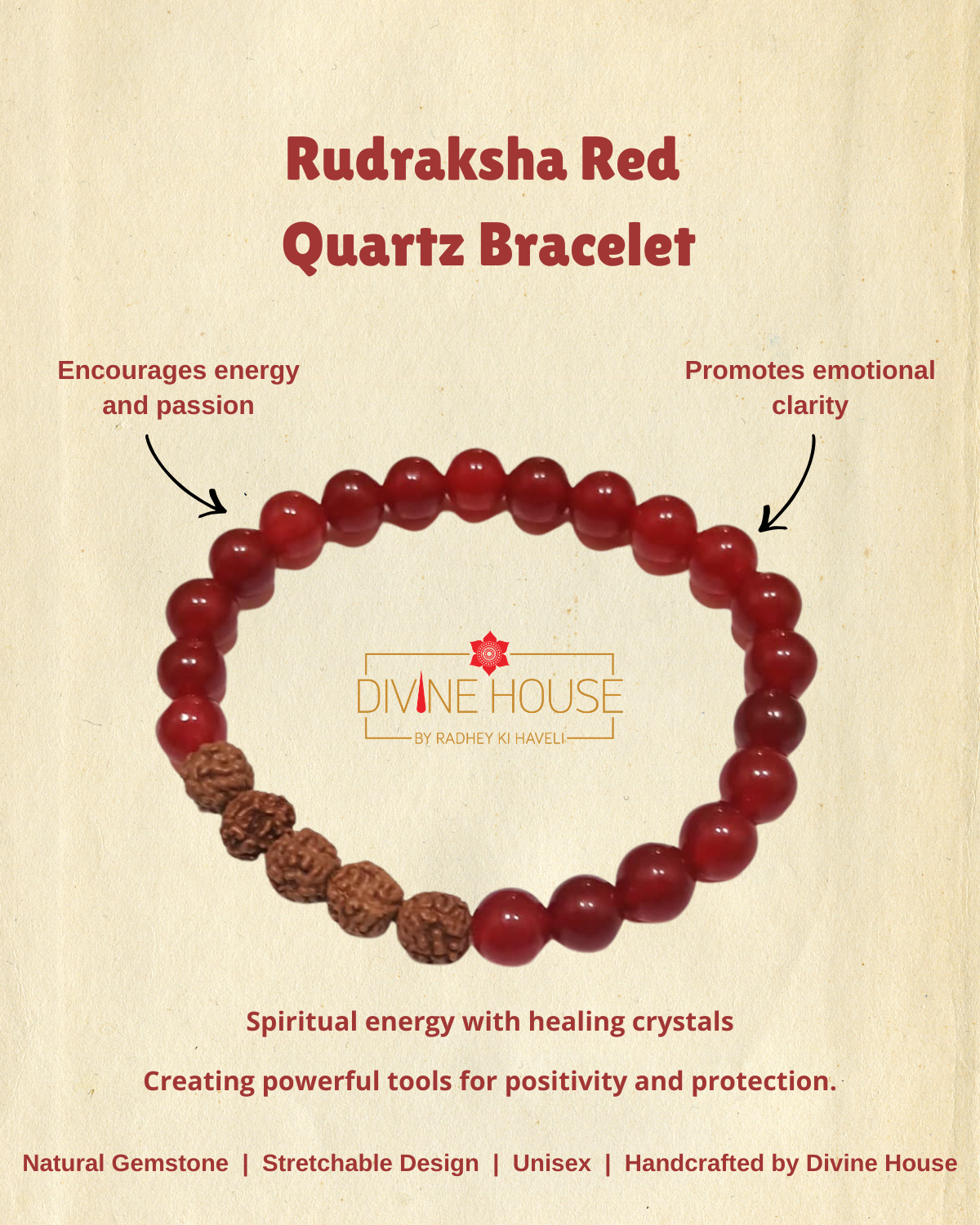 Energy & Confidence – Rudraksha Red Quartz Bracelet