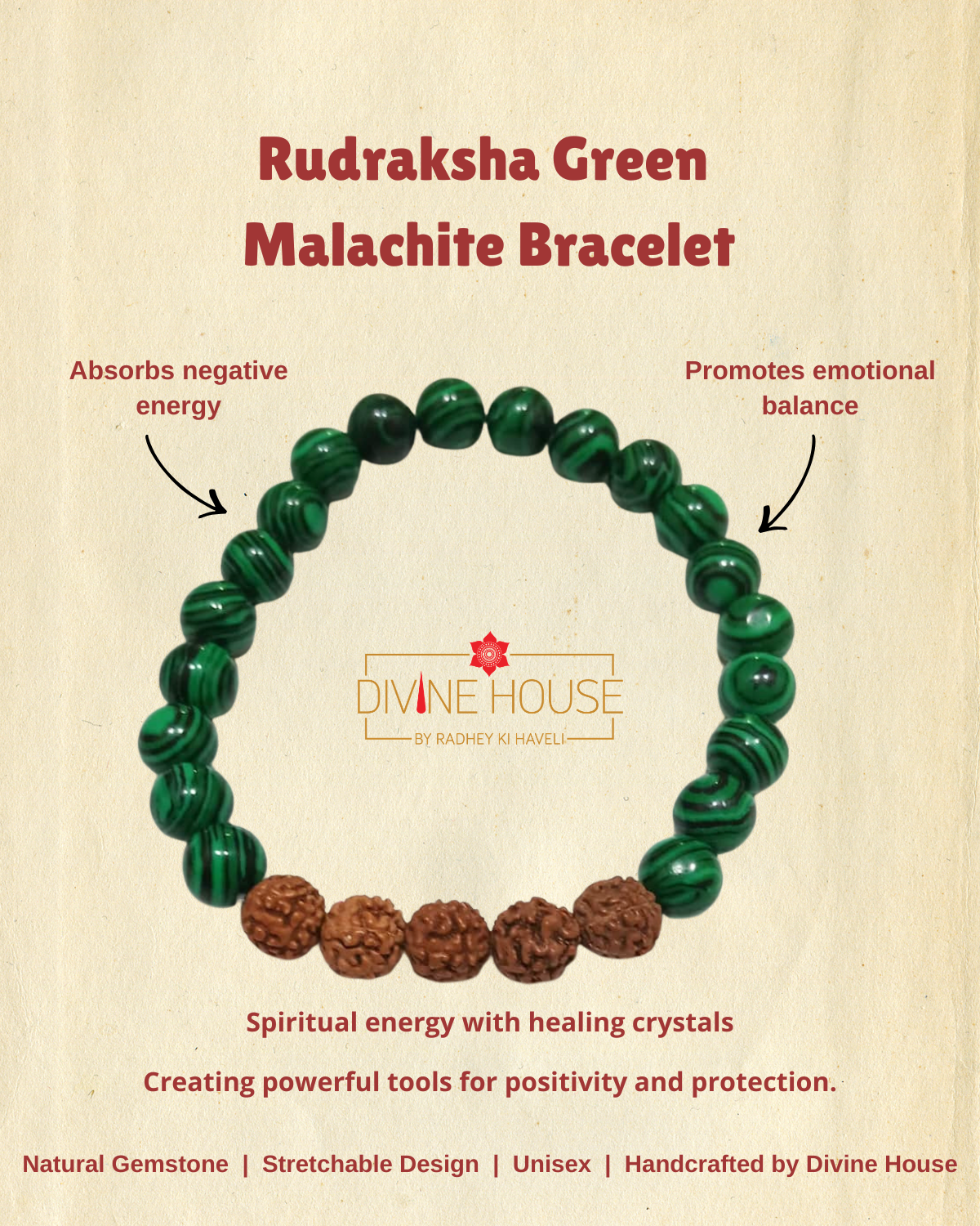 Growth & Protection – Rudraksha Green Malachite Bracelet