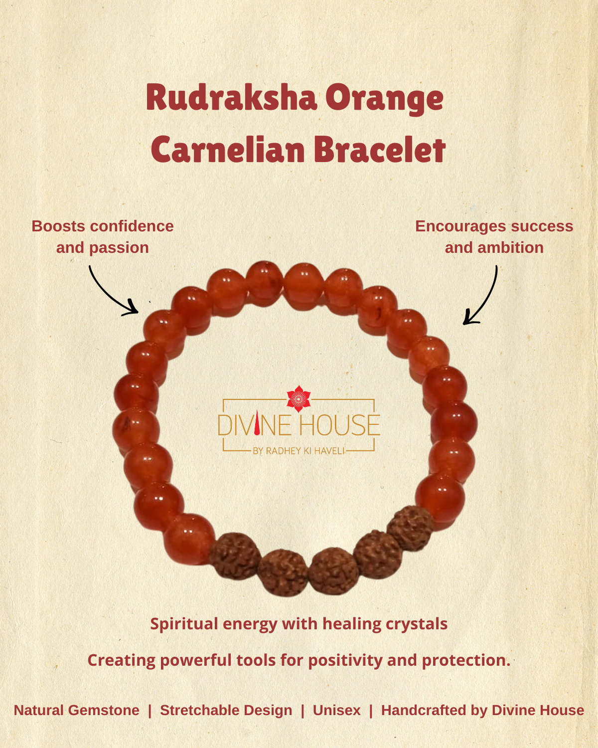 Confidence & Courage – Rudraksha Orange Carnelian Bracelet