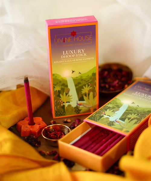 Divine House Kesariya Gulab - Rose Saffron Luxury Dhoop Stick